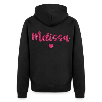 Melissa Herz Pink - Unisex Premium Bio Zip Hoodie - Schwarz - Hinten - Nico (187cm)