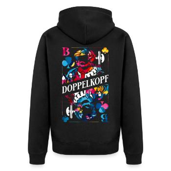 Kniffliger Doppelkopf Kartenabend - Unisex Premium Bio Zip Hoodie - Schwarz - Hinten - Nico (187cm)