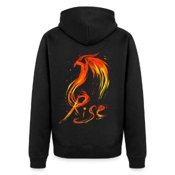 Feuervogel Rise Aufstieg - Unisex Premium Bio Zip Hoodie - Schwarz - Hinten - Nico (187cm)