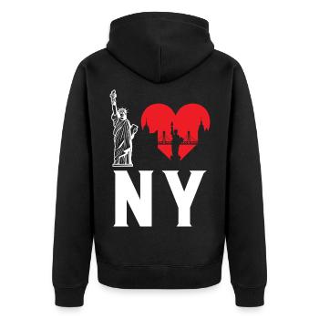 I Love NY New York - Unisex Premium Bio Zip Hoodie - Schwarz - Hinten - Nico (187cm)