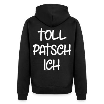 Tollpatsch Ich tollpatschig lustig tollpatschich - Unisex Premium Bio Zip Hoodie - Schwarz - Hinten - Nico (187cm)