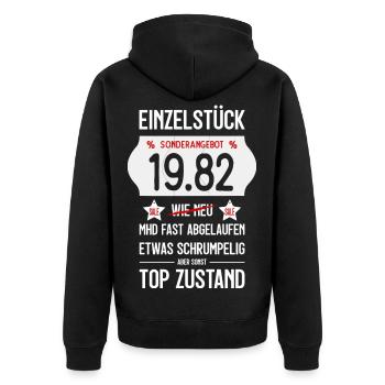 44. GEBURTSTAG 1982 EINZELSTÜCK PREISSCHILD - Unisex Premium Bio Zip Hoodie - Schwarz - Hinten - Nico (187cm)