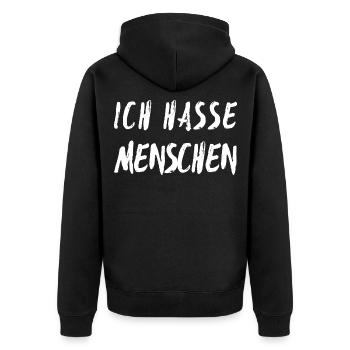Ich hasse Menschen - Unisex Premium Bio Zip Hoodie - Schwarz - Hinten - Nico (187cm)