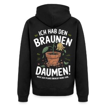 Ich habe den braunen Daumen - Unisex Premium Bio Zip Hoodie - Schwarz - Hinten - Nico (187cm)