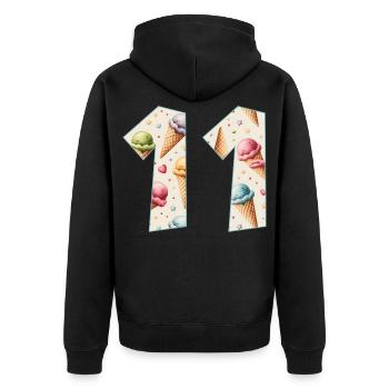 EISCREME NUMMER 11 JAHRE EIS 11. GEBURTSTAG - Unisex Premium Bio Zip Hoodie - Schwarz - Hinten - Nico (187cm)