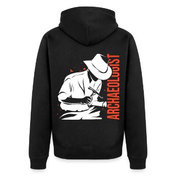 Spürnasiger Archäologe Ausgrabung - Unisex Premium Bio Zip Hoodie - Schwarz - Hinten - Nico (187cm)