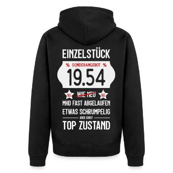 72. GEBURTSTAG 1954 EINZELSTÜCK PREISSCHILD - Unisex Premium Bio Zip Hoodie - Schwarz - Hinten - Nico (187cm)