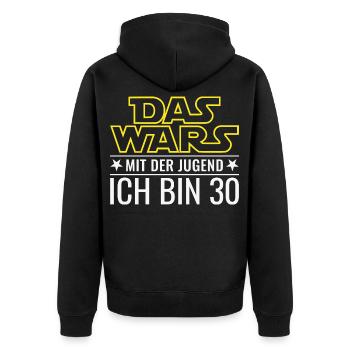 30. Geburtstag Das wars mit der Jugend - Unisex Premium Bio Zip Hoodie - Schwarz - Hinten - Nico (187cm)