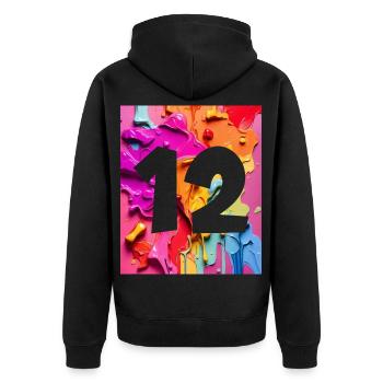 NR. 12 NUMMER 12 BUNT 12. GEBURTSTAG - Unisex Premium Bio Zip Hoodie - Schwarz - Hinten - Nico (187cm)