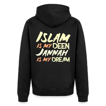 Islam Geschenk - Unisex Premium Bio Zip Hoodie - Schwarz - Hinten - Nico (187cm)