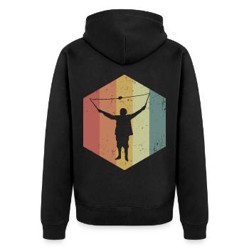 Furchtloser Diabolo Zirkusartist - Unisex Premium Bio Zip Hoodie - Schwarz - Hinten - Nico (187cm)