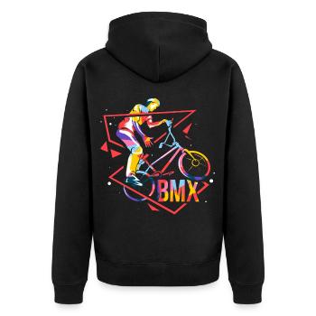 Trickreicher BMX Fahrer Halfpipe - Unisex Premium Bio Zip Hoodie - Schwarz - Hinten - Nico (187cm)