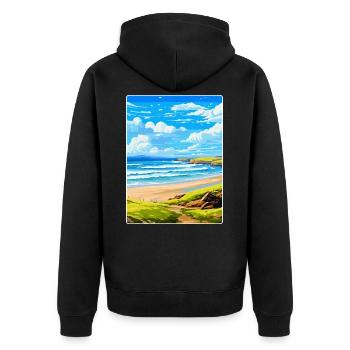 Constantine Bay Cornwall England Vereinigtes Königreich Reiseposter - Unisex Premium Bio Zip Hoodie - Schwarz - Hinten - Nico (187cm)