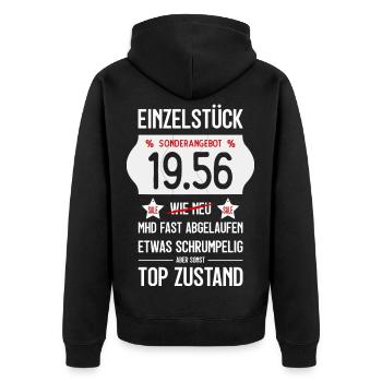 70. GEBURTSTAG 1956 EINZELSTÜCK PREISSCHILD - Unisex Premium Bio Zip Hoodie - Schwarz - Hinten - Nico (187cm)