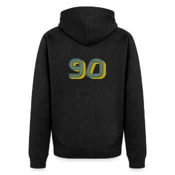 90. 90 JAHRE. 90. JAHRESTAG. 90-JÄHRIGES JUBILÄUM. - Unisex Premium Bio Zip Hoodie - Schwarz - Hinten - Nico (187cm)