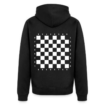 Schachbrett - Unisex Premium Bio Zip Hoodie - Schwarz - Hinten - Nico (187cm)