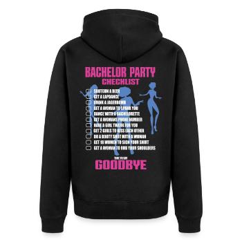 Junggesellenabschied Checkliste - Unisex Premium Bio Zip Hoodie - Schwarz - Hinten - Nico (187cm)