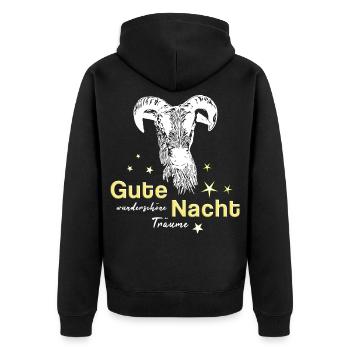Schaf Schafbock gute Nacht - Unisex Premium Bio Zip Hoodie - Schwarz - Hinten - Nico (187cm)
