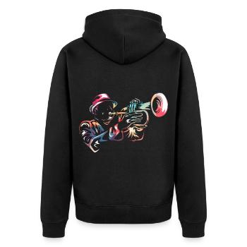 Weiches Flügelhorn Orchesterklang - Unisex Premium Bio Zip Hoodie - Schwarz - Hinten - Nico (187cm)