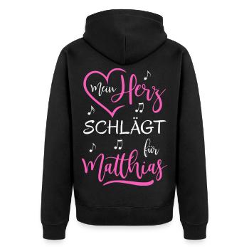 Mein Herz schlägt für Matthias - Unisex Premium Bio Zip Hoodie - Schwarz - Hinten - Nico (187cm)