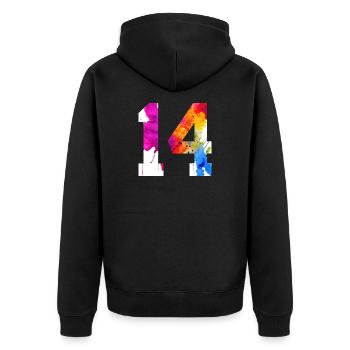 NUMMER 14 JAHRE ALT 14. GEBURTSTAG - Unisex Premium Bio Zip Hoodie - Schwarz - Hinten - Nico (187cm)