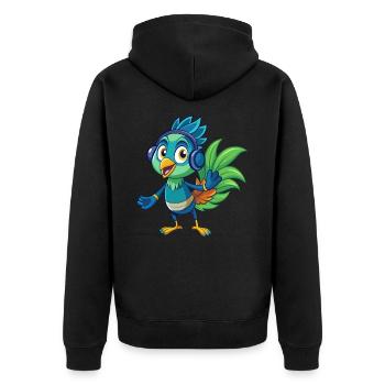 Peacock Funny Cartoon Character Headphone Music - Unisex Premium Organic Zip Hoodie - black - Back - Nico (187cm)