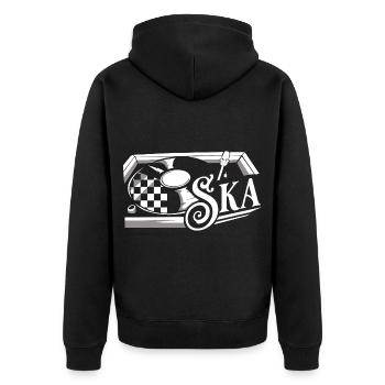 Rhythmischer Ska Trompetensound - Unisex Premium Bio Zip Hoodie - Schwarz - Hinten - Nico (187cm)
