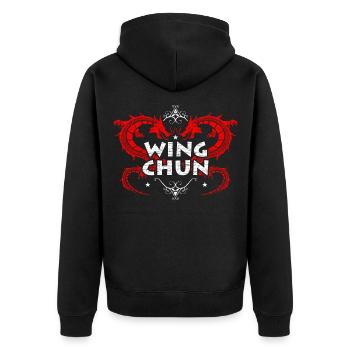 Wing Chun - Unisex Premium Bio Zip Hoodie - Schwarz - Hinten - Nico (187cm)
