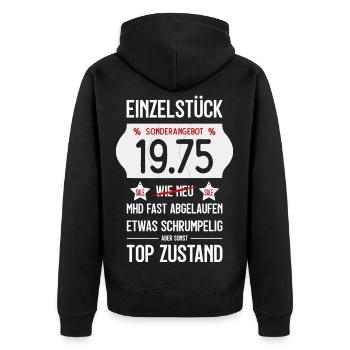51. GEBURTSTAG 1975 EINZELSTÜCK PREISSCHILD - Unisex Premium Bio Zip Hoodie - Schwarz - Hinten - Nico (187cm)