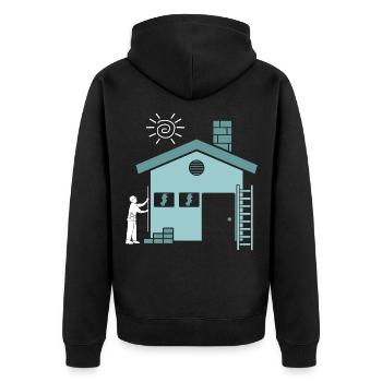 Hausbauer Häuslebauer Haus Bauen - Unisex Premium Bio Zip Hoodie - Schwarz - Hinten - Nico (187cm)