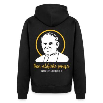 Fürchtet euch nicht - Papst Johannes Paul II - Unisex Premium Bio Zip Hoodie - Schwarz - Hinten - Nico (187cm)