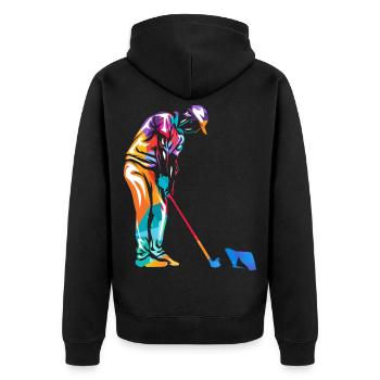 Flinker Minigolfspieler Turnierass - Unisex Premium Bio Zip Hoodie - Schwarz - Hinten - Nico (187cm)