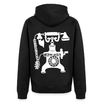 Vintages Wählscheiben-Telefon Muster - Unisex Premium Bio Zip Hoodie - Schwarz - Hinten - Nico (187cm)