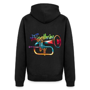 Leuchtendes Flügelhorn Bläserklasse - Unisex Premium Bio Zip Hoodie - Schwarz - Hinten - Nico (187cm)