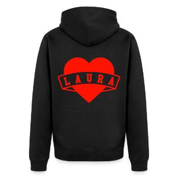 Vorname Laura - Unisex Premium Bio Zip Hoodie - Schwarz - Hinten - Nico (187cm)