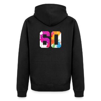 FARBIG NUMMER 60 BUNT 60. GEBURTSTAG - Unisex Premium Bio Zip Hoodie - Schwarz - Hinten - Nico (187cm)