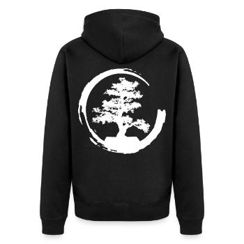 Bonsai Enso Zen Kreis - Unisex Premium Bio Zip Hoodie - Schwarz - Hinten - Nico (187cm)
