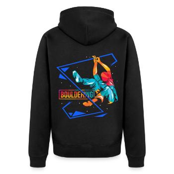 Waghalsiger Boulderer Kletterhalle - Unisex Premium Bio Zip Hoodie - Schwarz - Hinten - Nico (187cm)