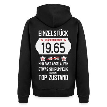 61. GEBURTSTAG 1965 EINZELSTÜCK PREISSCHILD - Unisex Premium Bio Zip Hoodie - Schwarz - Hinten - Nico (187cm)