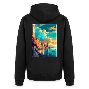 Thessalonique Grèce Affiche de voyage vintage souvenir - Veste à capuche bio Premium Unisexe - noir - Dos - Nico (187cm)
