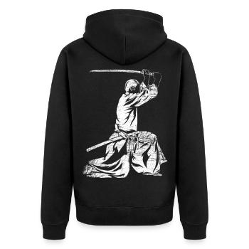 Traditioneller Kumdo Schwertkampf - Unisex Premium Bio Zip Hoodie - Schwarz - Hinten - Nico (187cm)