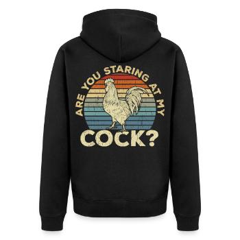 Are You Staring At My Cock Vintage - Unisex Premium Bio Zip Hoodie - Schwarz - Hinten - Nico (187cm)