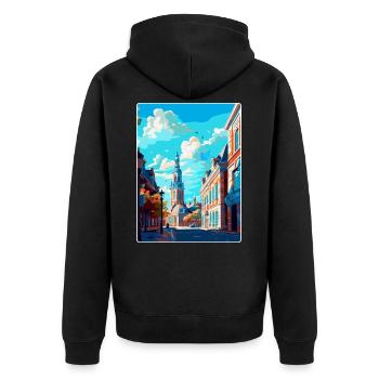 Breda Niederlande Vintage Reiseplakat Souvenir - Unisex Premium Bio Zip Hoodie - Schwarz - Hinten - Nico (187cm)