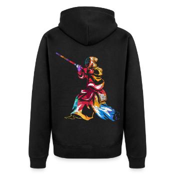 Furchtloser Kendo Schwertkämpfer - Unisex Premium Bio Zip Hoodie - Schwarz - Hinten - Nico (187cm)