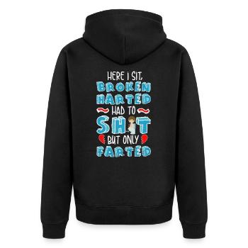 Furzender Liebeskummer Toilettengang - Unisex Premium Bio Zip Hoodie - Schwarz - Hinten - Nico (187cm)
