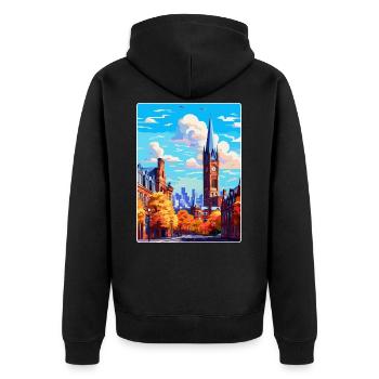 Manchester England Uk Reise Poster Souvenir WPA - Unisex Premium Bio Zip Hoodie - Schwarz - Hinten - Nico (187cm)