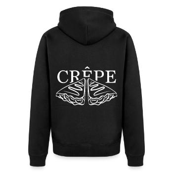 Frischer Crêpe Bretagne Spezialität - Unisex Premium Bio Zip Hoodie - Schwarz - Hinten - Nico (187cm)