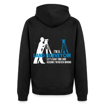 Pfiffiger Landvermesser Katasteramt - Unisex Premium Bio Zip Hoodie - Schwarz - Hinten - Nico (187cm)