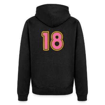 18. 18 JAHRE ALT. 18-JÄHRIGES JUBILÄUM - Unisex Premium Bio Zip Hoodie - Schwarz - Hinten - Nico (187cm)