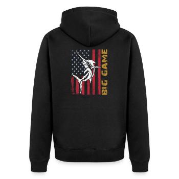 Jumping Marlin with US flag Deep Sea Fishing - Unisex Premium Organic Zip Hoodie - black - Back - Nico (187cm)
